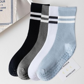 XNIVUIS 4 Pairs Non Slip Yoga Socks Trampoline Socks for Women Pilates Grips Socks Yoga Socks With Grips Fall Prevention Grip Socks for Home Workout (Cotton, 4 Pairs)