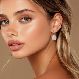 Frigotine Chunky Silver Dangle Earrings for Women, Trendy Statement Brushed Hammered Flat Disc Circle Drop Leverback Earing Prom Holiday Jewelry Gift