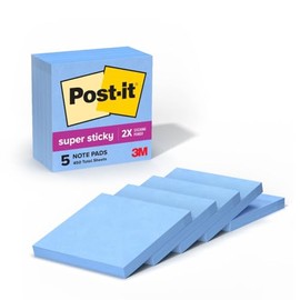 Post-it Super Sticky Notes Notas adhesivas, 7.6 x 7.6 cm, bloc de notas, azul (Mediterranean Blue), 5 Pads