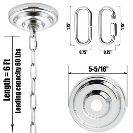 MAYOMAJO 5-5/16 Inch Light Canopy Kit with 6 Feet Hanging Chain, Heavy Duty, Replacement Cover Plate for Chandelier, Pendant Light, Swag Light, Ceiling Fan, Flower Basket or DIY Projects (Chrome)