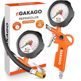 Gakago Tyre Inflator – Precise Tyre Pressure Inflator with High-Quality 0-12 Bar Compressed Air Pressure Gauge – Extra Long 45 cm Tyre Inflator Hose – Versatile Tyre Pressure Gauge for Car, Truck
