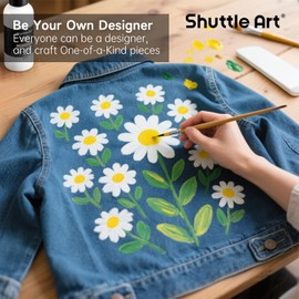 Shuttle Art White Fabric Paint, 4 oz(118 ml) Fabric Paint for Clothes Permanent, Non-Toxic Textile Paint for DIY Arts & Crafts, T-Shirts, Shoes, Jeans, Ideal for Base Coverage, Blending & Detailing