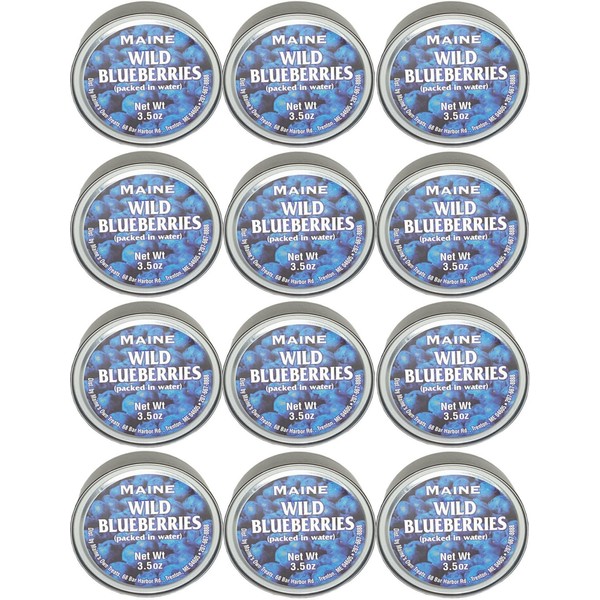 Authentic Wild Maine Blueberries Packed in Water. 3.5-ounce can - Great for Baking in Muffins and Pancakes (12 Pack)