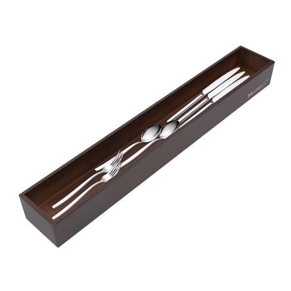 PRATIQUE Bamboo Drawer Organizer,Kitchen Utensil Organizer Silverware Tray,Cutlery Holder, Wood