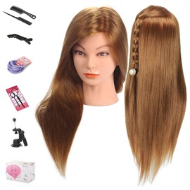Mannequin Head, Beauty Star 20 Inch Long Gold Hair Cosmetology Mannequin Manikin Training Head Model Hairdressing Styling Practice Training Doll Heads with Table Clamp and Hair Styling Kit