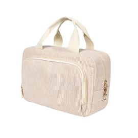 Funtlend Women's Cosmetic Bag Cord Toiletry Bag Women's Cosmetic Bag with Many Compartments Cord Toiletry Bag Cosmetic Bag Travel Toiletry Bag Wash Bag for Travel Girls Women, beige