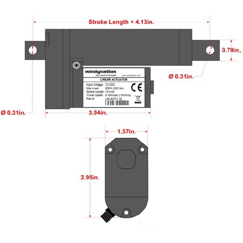 WindyNation 12 Volt, 225 lbs Linear Actuator + Wireless Remote