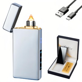 NINSI Smart Electric Lighter, High Power Pulse Plasma Arc Lighter with 4 Ignition Modes, Windproof Electronic Lighters, Rechargeable USB Lighters with Safety Lock (Silver Ice)