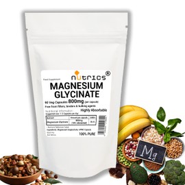 Nutrics® 800mg (per Capsule) Magnesium GLYCINATE 90 V Capsules - Strong One A Day - 100% Pure Highly Absorbable - Free from fillers, Binders & Bulking agens (90)