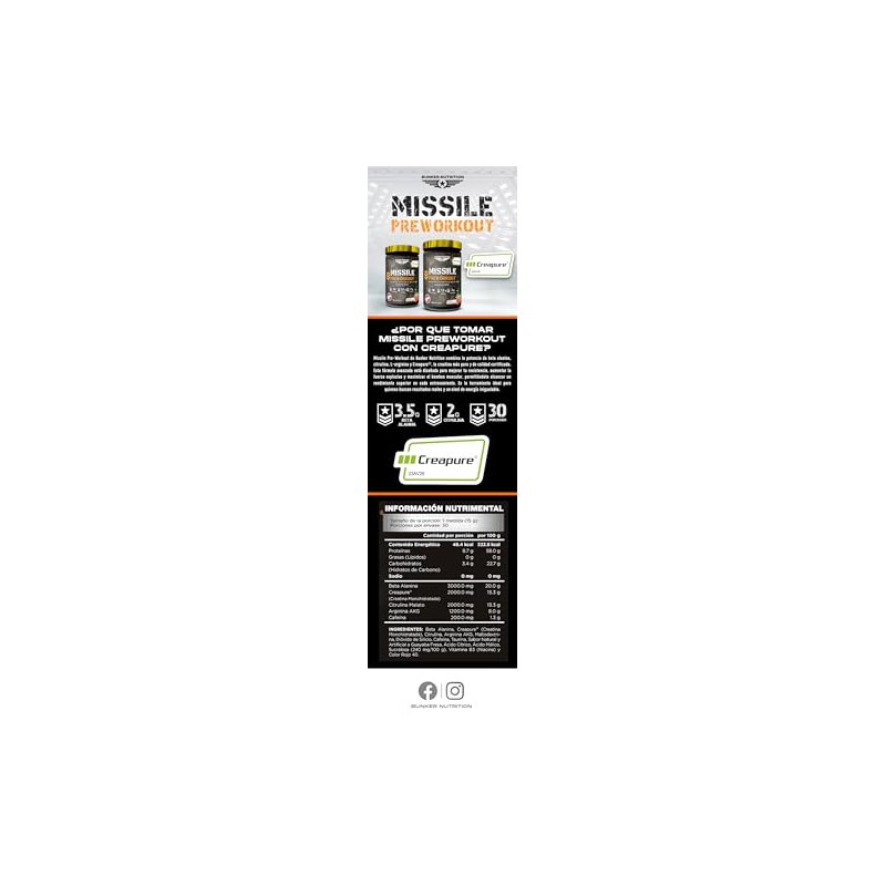 Bunker Nutrition - Missile Pre-workout - 450 g (30 porciones)