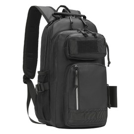 SUIKIHUM 30L Hiking Backpack for Men, Waterproof Rucksack Every Day Carry Daypack Attachments Adapter Strap, Bookbag Leather Film for Camping Trekking Hunting Hiking, Black