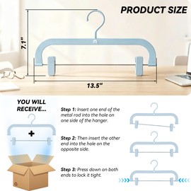 20 Pack Pants Hangers with Ribbed Grip, 13.5" Stackable Skirt Hangers, Adjustable Non-Slip Clips for Jeans Shorts Trousers, Space Saving for Kids Teens Adults, Blue