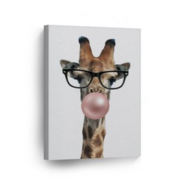 Smile Art Design Cute Giraffe with Glasses Animal Bubble Gum Art Light Brown CANVAS PRINT Wall Art Home Decoration Pop Art Living Room Kids Room Decor Nursery Ready to Hang Made in the USA 12x8