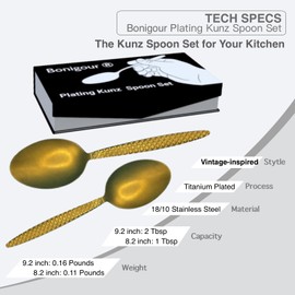 Bonigour Chef Kunz Spoons - 18/10 Stainless Steel Professional Set for Basting, Plating, Quenelle, Serving, Sauces| Vintage-inspired Chef Spoon Set| Culinary Plating Tools with Non-Slip Grip (Gold)