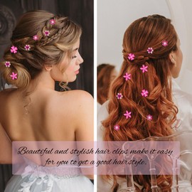 YISSION 20Pcs Mini Flower Hair Clips Cute Rhinestone Hair Pins Small Decorative Hair Clips Wedding Hair Barrettes Hot Pink Flower Hair Clips Bridal Hair Accessories for Girls Women (4 Flower Pattern)