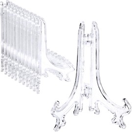 Boao 24 Pieces Plastic Easel Plate Display Stands Holders Picture Easel at Weddings, Home Decoration (Clear, 4 Inch)