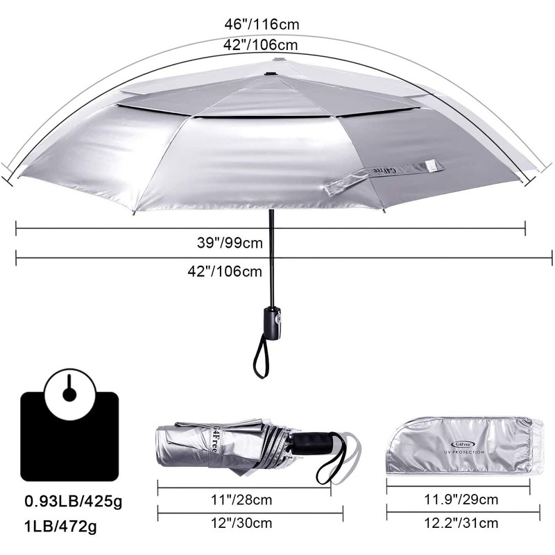 G4Free UPF 50+ UV Protection Travel Umbrella 46 Inch Auto