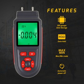 Manometer Gas Pressure Tester Gauges HVAC 12 Selectable Units Digital Differential Dual Air Pressure Meter Handheld Tester