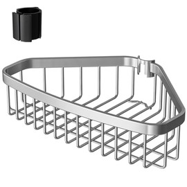 Basket G silver Fits Corner Shower Caddy Tension Pole Only: 1 Pack Stainless Steel Waterproof Bathroom Storage Basket - Large Size 7.68" D x 12.4" W x 3" H