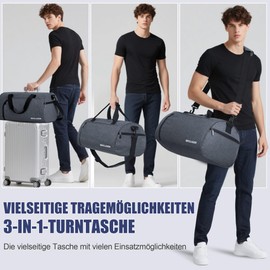 BECOJADDE Sports Bags for Men and Women, 35L Travel Duffel Bag, Overnight Bag with Shoe Compartment & Wet Compartment, Waterproof Carry On Bag for Sports, Gym, Swimming, gray, Multifunctional sports