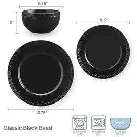 Fitz & Floyd Fitz and Floyd Bead Classic Black 12 Piece Dinnerware Set, Service for 4