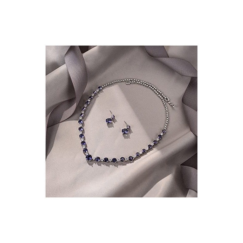EVER FAITH Conjunto de pendientes de collar de circonio redondo