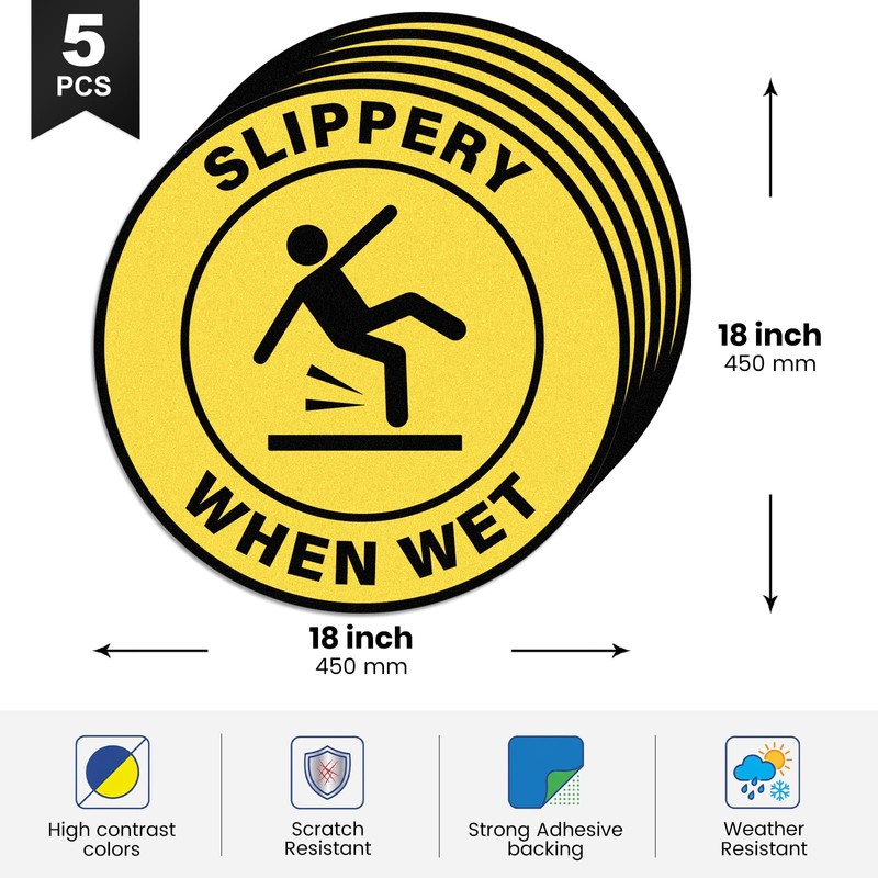 Anobell 5 Pack Slippery When Wet Stickers 18 Inch Self-Adhesive