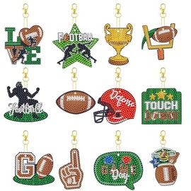 12 Pcs Sport 5D DIY Diamond Art Painting Keychains Kits for Adult Beginners. Double Sided Hanging Football Keychains and Ornaments for Decoration Gifts (key07)