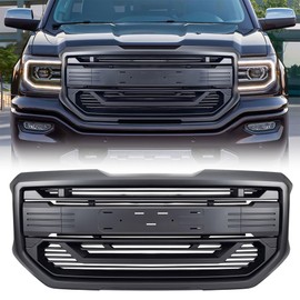AMERICAN MODIFIED Armor Grille with Emblem Base Compatible with 2016 to 2018 GMC Sierra 1500 SLT, Base, SLE, and Denali Models, Matte Black