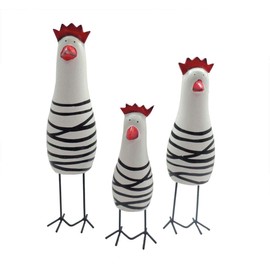 E-isata Wooden Family Set Of Three Chicken Sculpture Figurine Animal Gifts Ornament Crafts Home Office Desk kitchen Decorations Collection