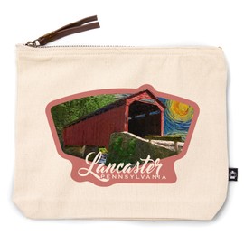 Lancaster County, Pennsylvania, Covered Bridge, Starry Night, 100% Cotton Zipper Pouch, Travel Accessory, Go Bag