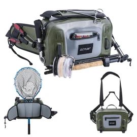 Goture Waterproof Fishing Waist Pack, IPX8 840D TPU Large Fishing Tackle Bag with Rod Holder, Airtight Zipper Closure, 9L Fly Fishing Bag with Adjustable Strap, Sling Fishing Waist Bag