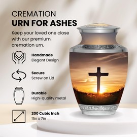 Urn for Ashes - Transcendent Cross - Adult Cremation, Burial Urns, Funeral Urns, Decorative Urns for Male or Female, 200 Cubic in Capacity