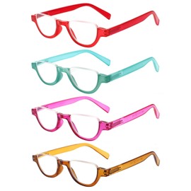 4 Pairs of Colorful Fashion Half Moon Frame Reading Glasses Spring Hinge Male and Female Readers (Multicoloured 1, 2.50, multiplier_x)