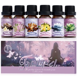 Tranquil Diffuser Oils, SNOWSEN Essential Oil Set for Diffuser, Soap & Candle Making, Aromatherapy Oils Gift Set Includes Amber, Vanilla, Cucumber & Mint, Clary Sage, Ylang Ylang, Mountain Air