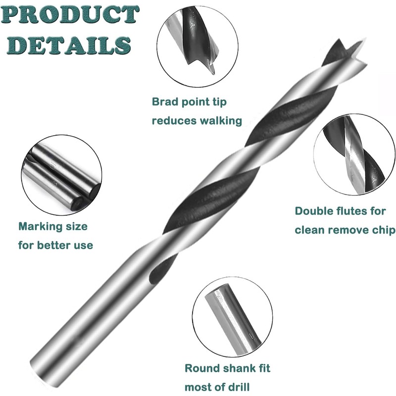 KEWAYO 8 Pcs Brad Point Drill Bits, 3-10mm Spur Point