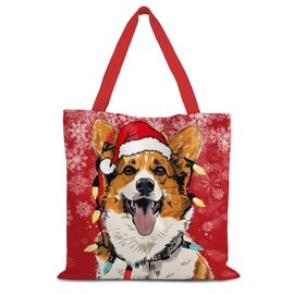 LUVADIAN Corgi Christmas Tote Bags, Corgi Gifts for Corgi Lovers Women, Corgi Mom Gifts, Dog Tote Bag, Christmas Tote Bags with Handles, Reusable Christmas Tote Bags Grocery Bags Shopping Bags