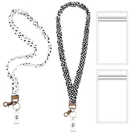 2 Pack Scrunchie Lanyards for ID Card and Keys Scrunchy Cute Neck Keychain with Vertical Badge Holders and Clip Closure Retractable Stretchy Lanyards for Teacher, Nurse Cruise Ship, 2 Styles