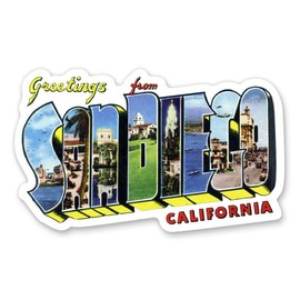 Squiddy Greetings from San Diego California - Vinyl Sticker Decal for Phone, Laptop, Water Bottle (4" Wide)