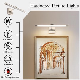 Joosenhouse Modern LED Picture Light Fixtures Dimmable 24.4" Inch Brushed Nickel Artwork Accent Hallway Lighting with Single Swing Arm Full Metal for Paintings,Warm White 3000K, Hardwired Connection