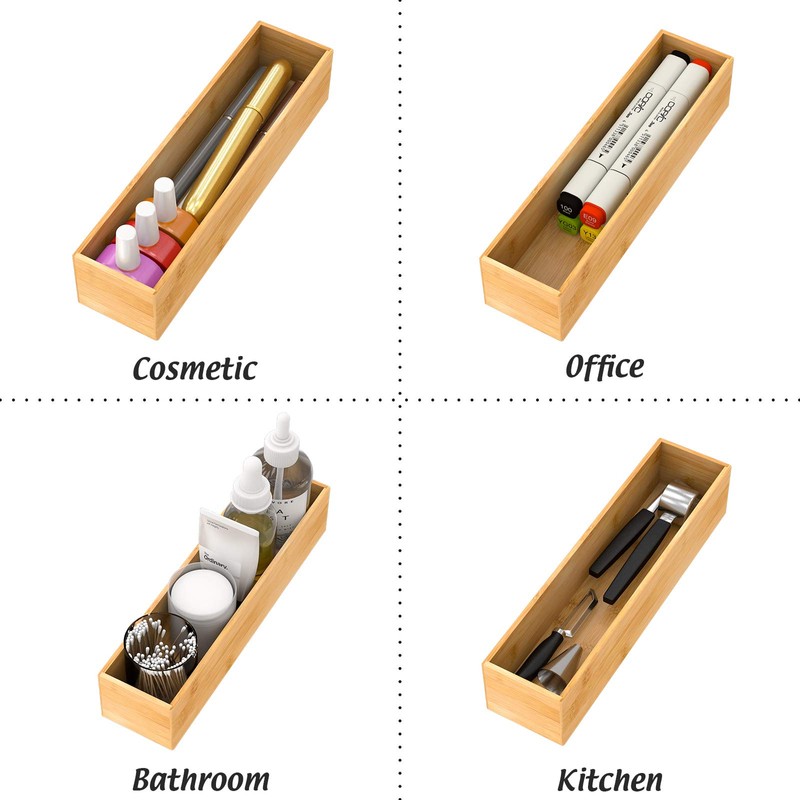 Bambloom Bamboo Kitchen Drawer Organizer, Wooden Storage Box for Utensil