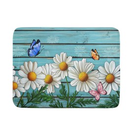 Spring Summer Daisy Flowers Dish Drying Mat for Kitchen Counter 18”x24” Rustic Daisy Absorbent Dish Drying Mat Reversible Microfiber Dish Drainer Rack Fast Drying Mat for Countertops Tableware Decor