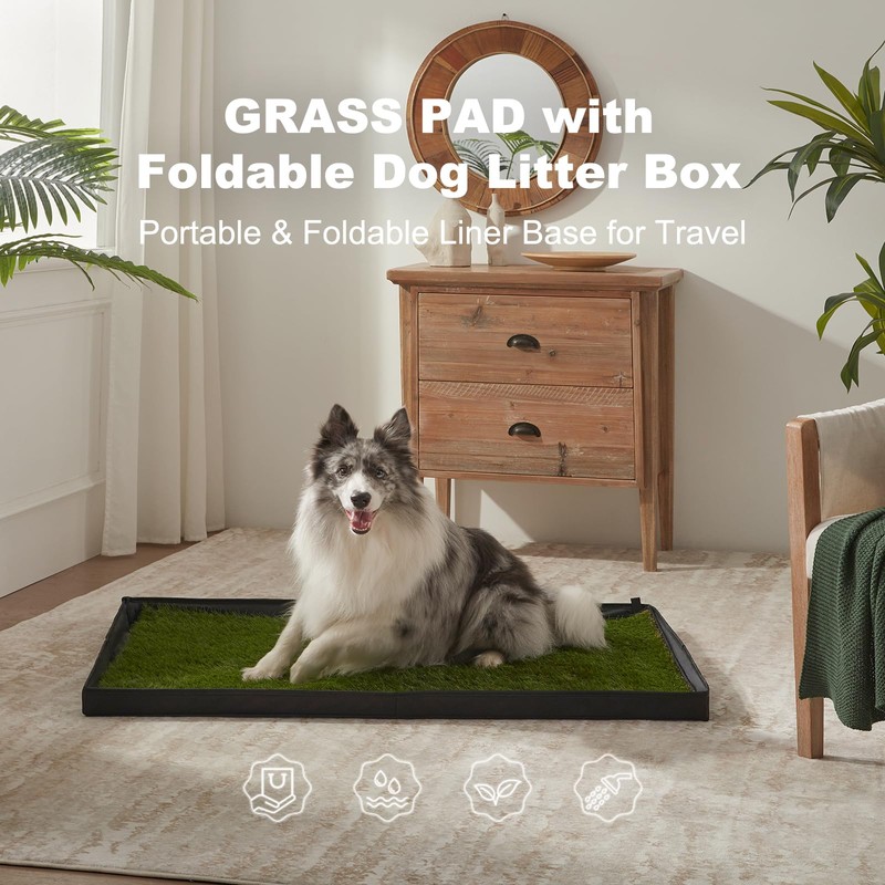 HQ4US 4LEGS Dog Grass Pad with Foldable Dog Litter Box,