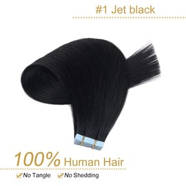 YILITE Tape-In Real Hair Extensions, 55 cm, Remy Jet Black, Silky Tape-In Hair Extensions, Real Hair, Straight Hair Extensions in Natural Real Hair Extensions, 20 Pieces, 50 g/Pack (55 cm #1 Jet Black)