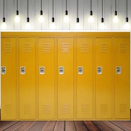 ASDCXZ 8x6ft Locker Backdrop Yellow Storage Cabinet Photography Background School Gym Security Wardrobe Students Sports Metal Lockers Safety Depositor Banner Decorations Teenager Photo Booth Prop