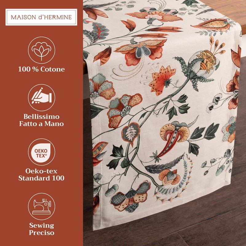 Maison d' Hermine Table Runner, 100% Cotton, Decorative Washable Table