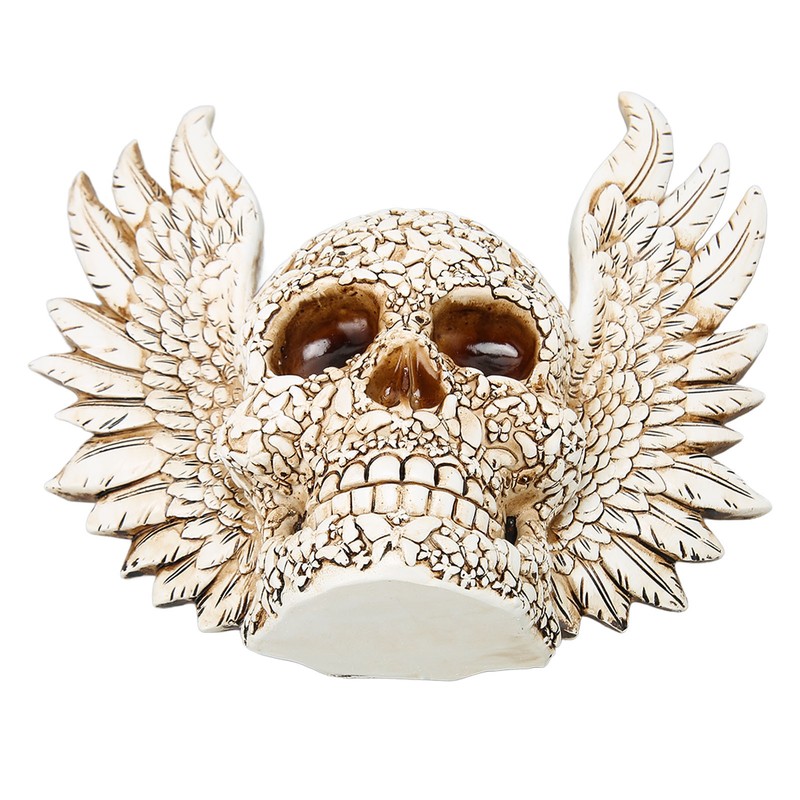 Skull Statue Butterflies Pattern Handcraft Exquisite Skeleton Head Statue with