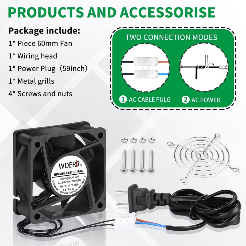 WDERAIR EC 60mm x 25mm Muffin Fan Axial AC 110v