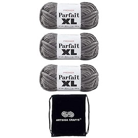 Premier Yarns Parfait XL Gray 2050-14 (3-Skeins - Same Dye Lot) Jumbo #7 Polyester Yarn for Crocheting and Knitting with Project Bag
