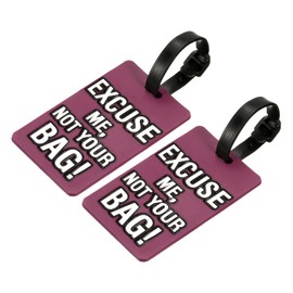 sourcing map Luggage Tag, PVC Identifier Card Holder Label, Excuse Me, Not Your Bag Pattern Travel Bag Tag with Adjustable Strap for Baggage Suitcase Purple 2 Pack